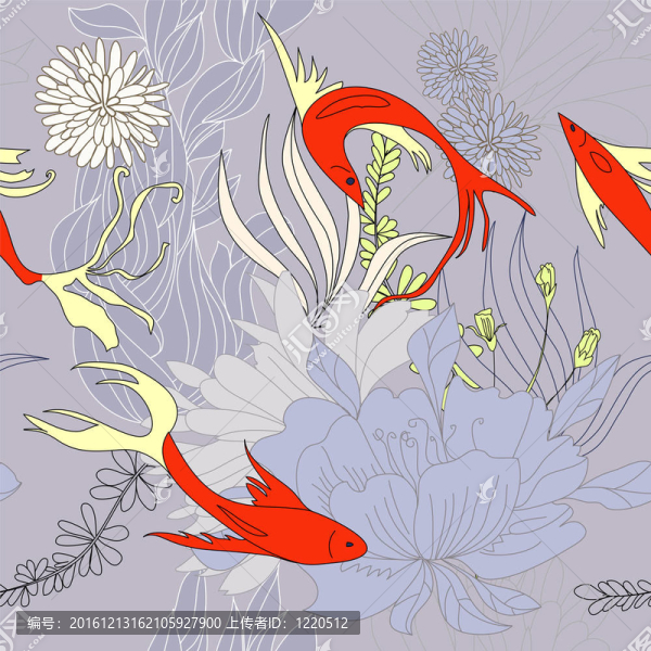 無縫背景與紅色魚類