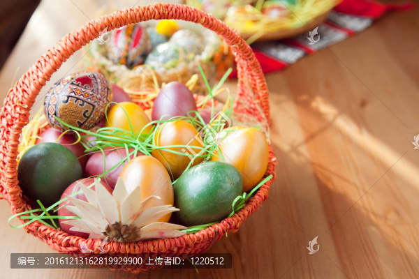 復(fù)活節(jié)彩蛋畫(huà)在傳統(tǒng)籃子里
