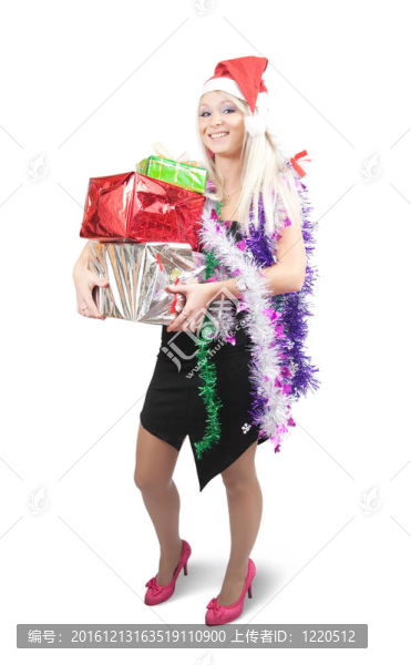 帶圣誕禮物的金發(fā)女人