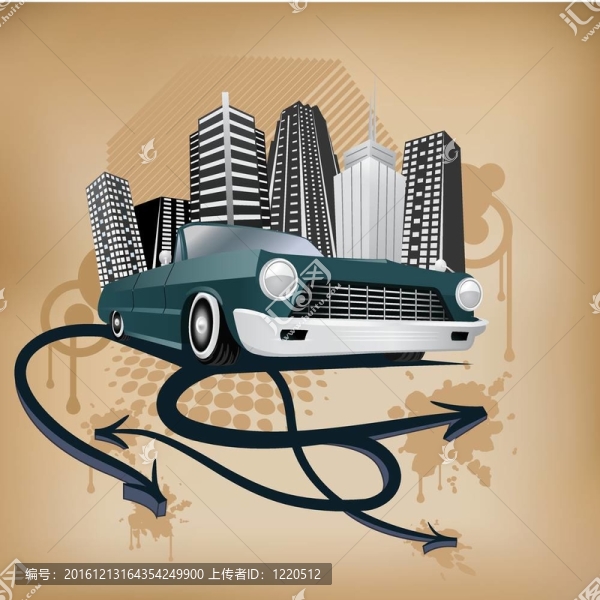復(fù)古城市與汽車海報