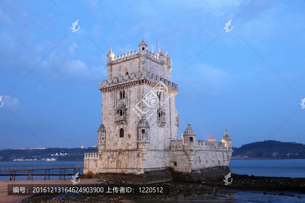 Torre,de,Belem（貝倫塔）在葡萄牙里斯本的黃昏；