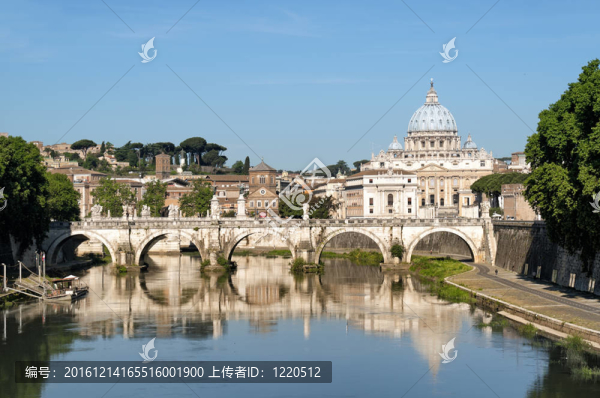 圣彼得大教堂；Ponte,Sant,Angelo和在羅馬的臺伯河-意大利。