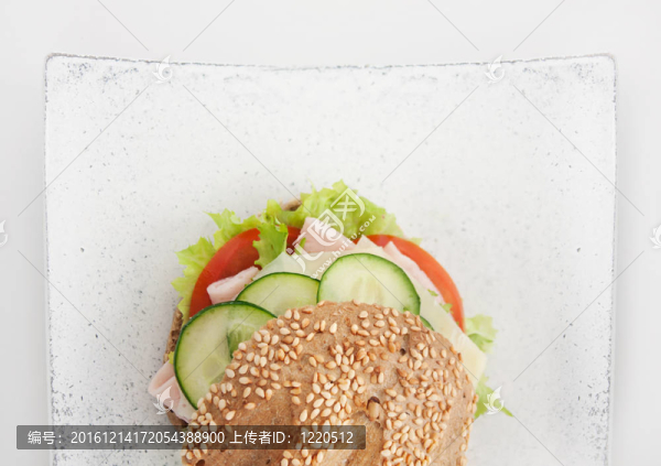 美味的火腿奶酪三明治和意大利臘腸；