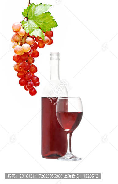 酒瓶；高腳杯；葡萄藤