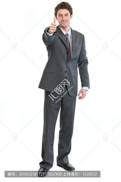 商人展示大拇指的全長(zhǎng)肖像