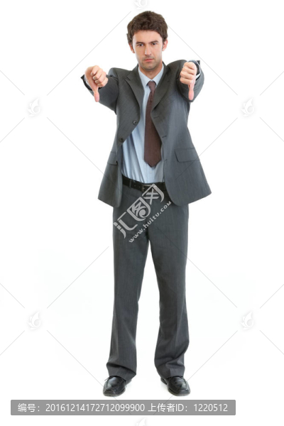 商人展示拇指向下的全長(zhǎng)肖像