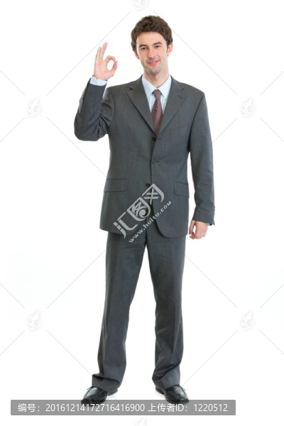 商人展示手勢(shì)的全長(zhǎng)度肖像