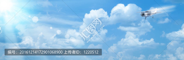 陽光燦爛的藍天和抽象背景的飛機