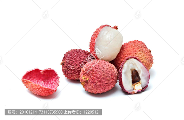 荔枝和部分孤立在白色背景樁