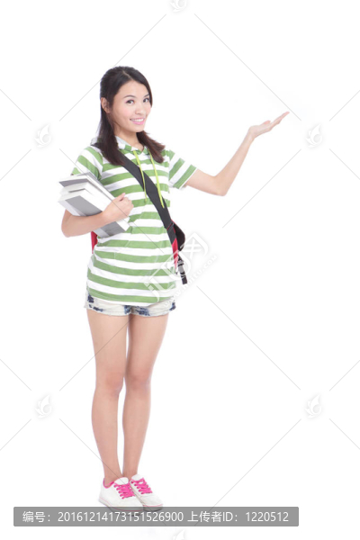 學(xué)生女生用空拷貝手展示空間