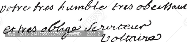 Francois,Marie,Arouet或伏爾泰的簽名（1694-1778）；復(fù)古雕刻。
