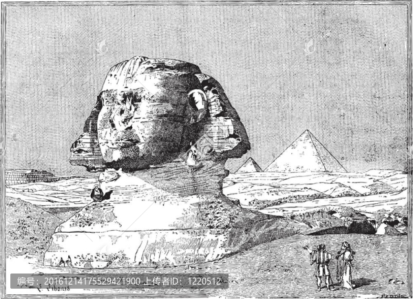 獅身人面像；孟菲斯遺址附近；埃及；復(fù)古版畫(huà)。