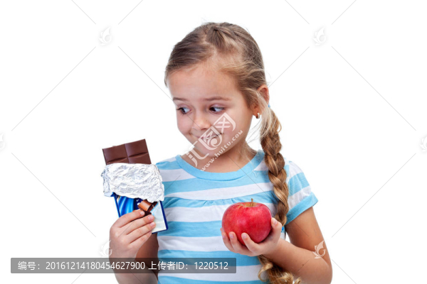 飲食選擇-小女孩與蘋果和巧克力