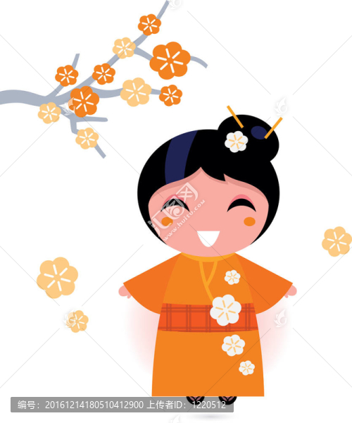 藝伎和服女人在橙白色隔離