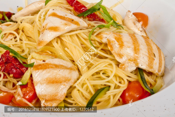 面食和雞肉盤特寫