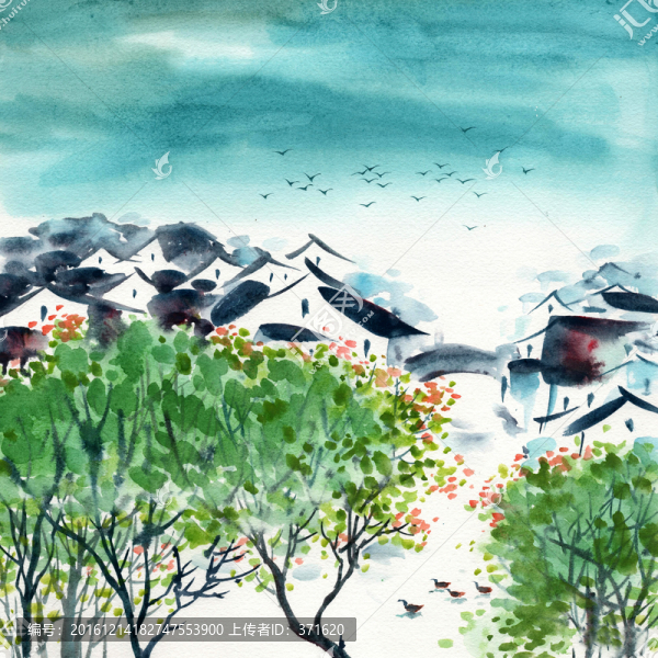江南水鄉(xiāng)水彩畫素材