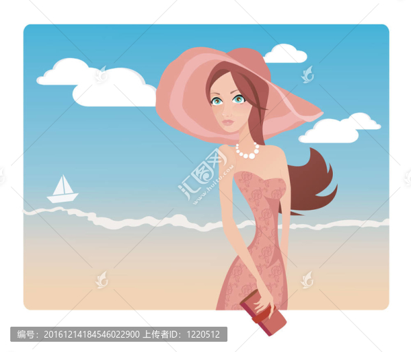 穿著粉色連衣裙的女人戴著帽子