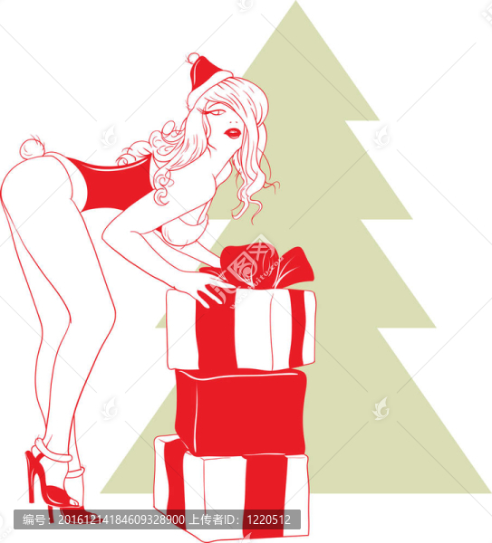 性感女孩抱著Santa