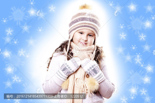 冬日女孩雪花藍(lán)色背景