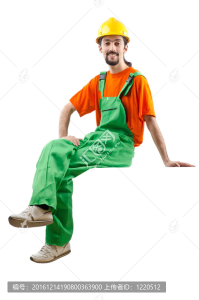 建筑工人孤立的白色