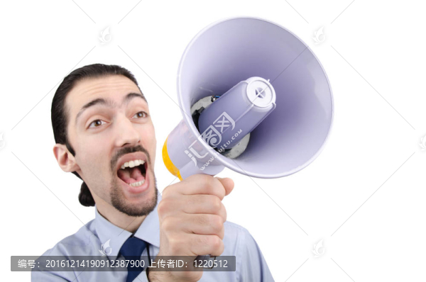 男子大聲喊叫與揚(yáng)聲器