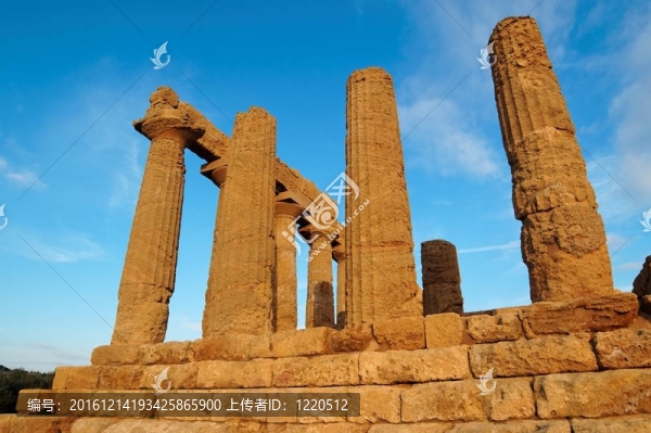 柱廊的Hera（朱諾）廟在阿格里真托；西西里島；意大利