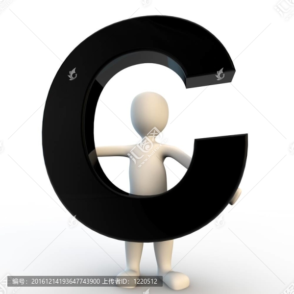 3D人物手持黑色字母C；小人物