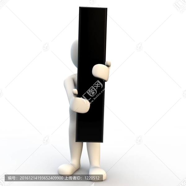 3D人物手持黑色字母i；小人物