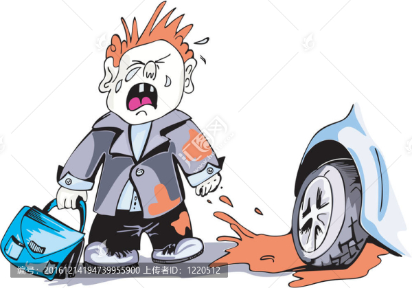 哭泣的男孩和車輪