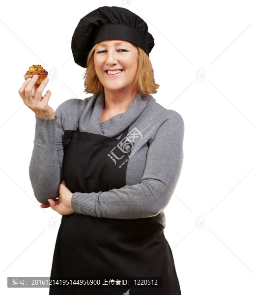 中年婦女手持美味自制畫像