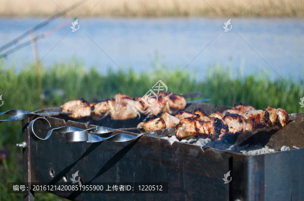 夏天野餐在河邊；燒烤