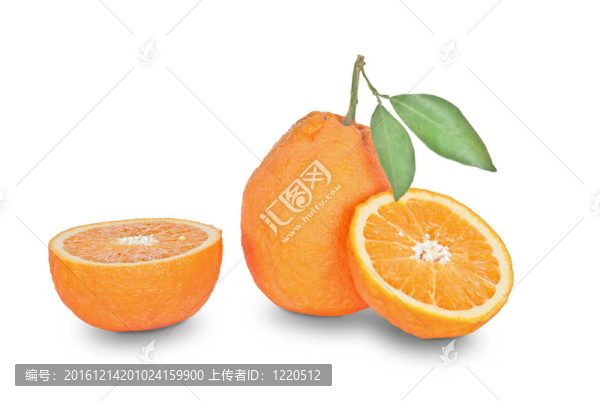 白色背景上的橘子和部分