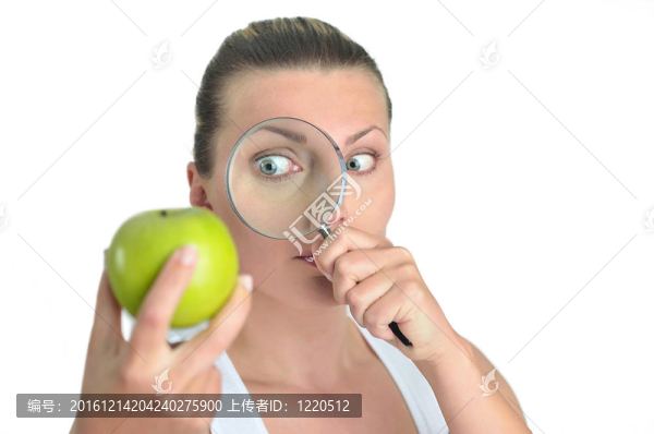 健康的女人看起來蘋果黃