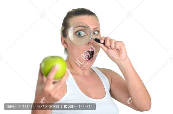 健康的女人看起來蘋果黃