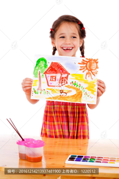微笑小女孩水彩畫