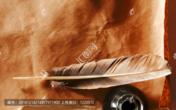 紙背景羽毛墨水瓶