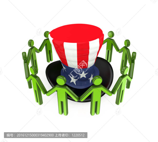 3D小周圍的人山姆叔叔的帽子。