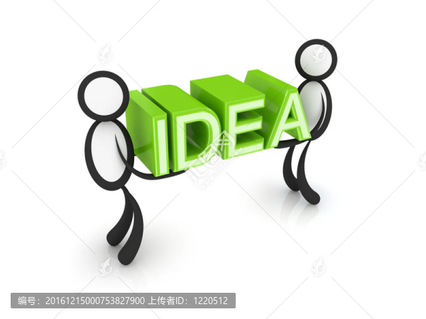 3D小人物用一個字的想法在手中。