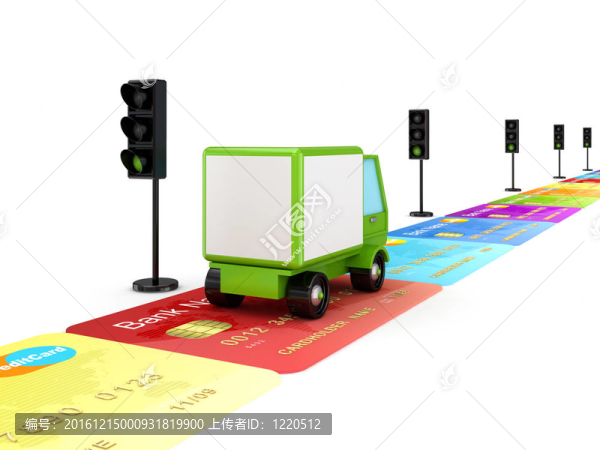 用信用卡制作的綠色卡車。