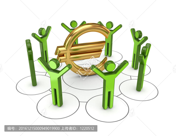 3D小金歐元標志周圍的人。