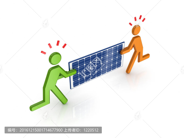 3D小人物手持太陽能電池。