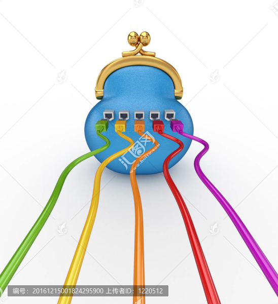 彩色片線(xiàn)連接到一個(gè)老式的錢(qián)包。