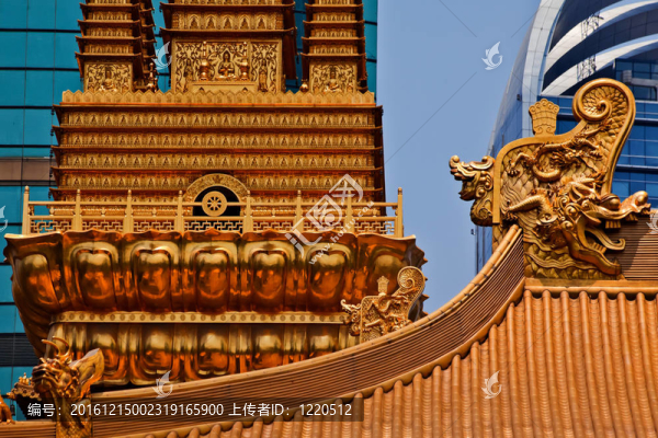 金龍金廟的屋頂靜安安寧寺上海中國(guó)富有的佛教寺廟上海