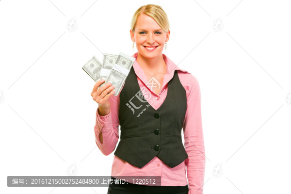 微笑的現(xiàn)代商業(yè)婦女與包美元