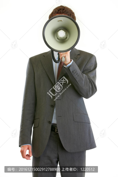 現(xiàn)代商人拿著擴音器在面前
