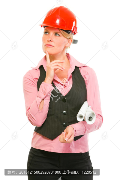 體貼的現(xiàn)代建筑女性與翻轉(zhuǎn)圖尋找角落孤立的白色