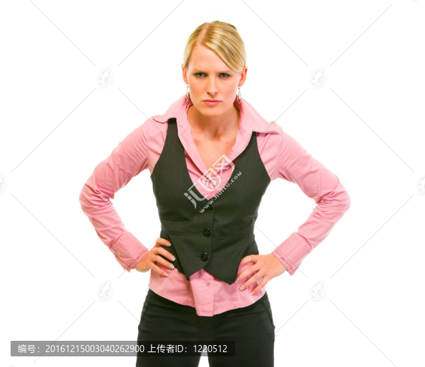 憤怒的商業(yè)女性與雙手的臀部