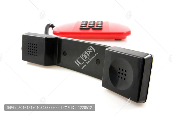 帶有黑色接收器的紅色電話