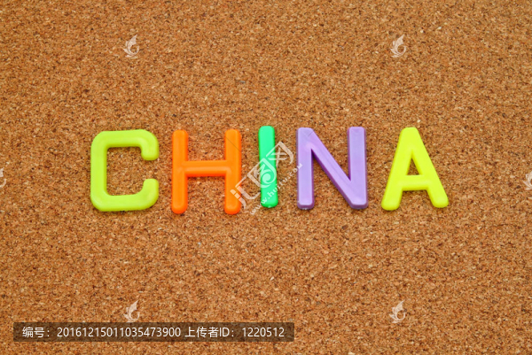中國在五顏六色的玩具字母軟木背景