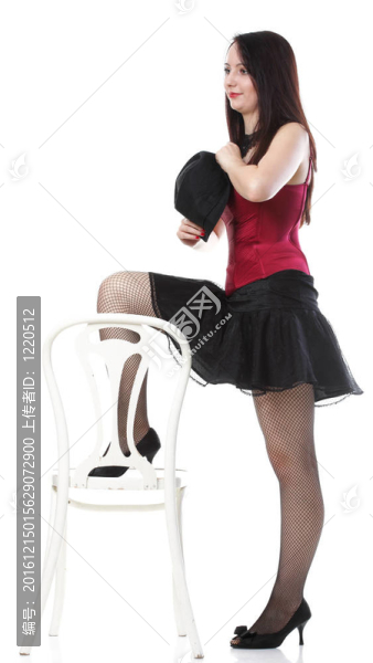 在紅色的緊身衣椅白孤立女人跳舞女郎